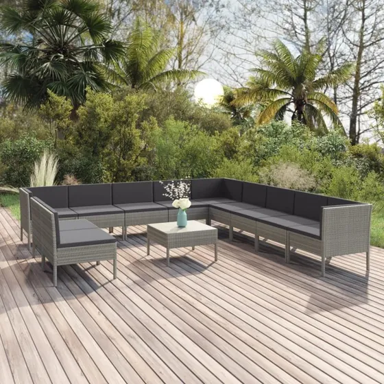 vidaXL 12-deligt polyrattan loungesæt med hynder, grå