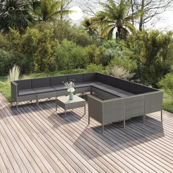 vidaXL 12-deligt grå polyrattan loungesæt med hynder