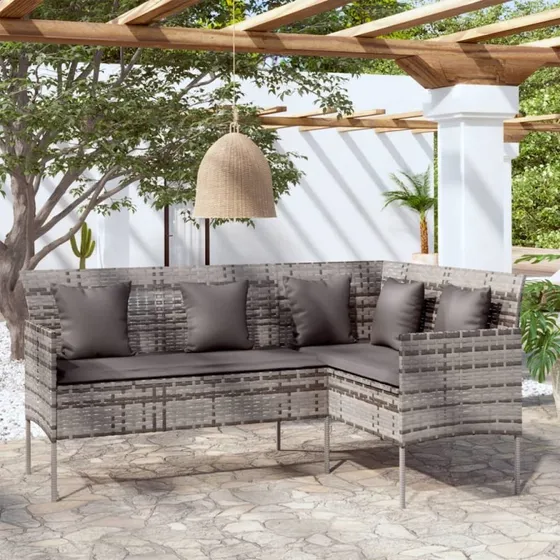 vidaXL L-formet sofa med hynder i polyrattan – grå