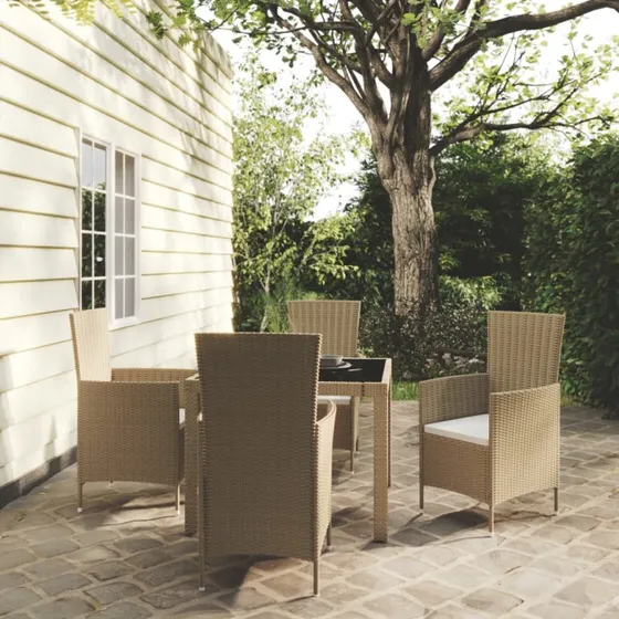 vidaXL Udendørs Spisebordssæt 5 dele PolyRattan Beige