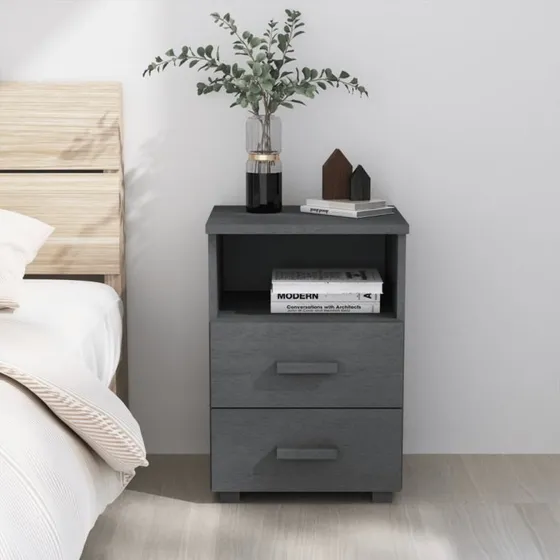vidaXL HAMAR sengebord 40x35x62 cm i massivt fyrretræ, mørkegrå