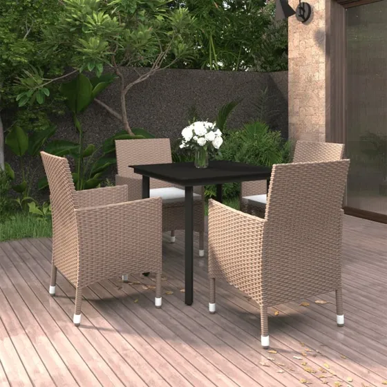 vidaXL 5-deligt spisebordssæt med polyrattan, sort, 80 cm