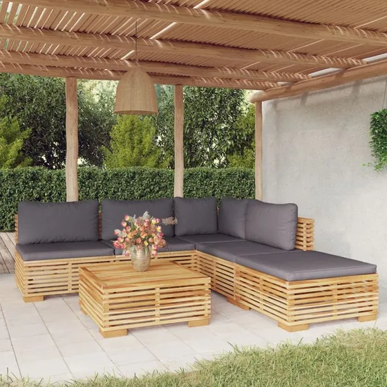 Teak Haven 6-dels Loungesæt med Hynder