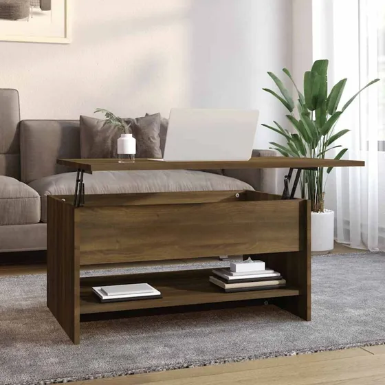 vidaXL sofabord 80x50x40 cm brun konstrueret træ med løftelåg