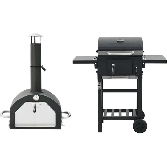 vidaXL 3-i-1 udendørs pizzaovn med termometer, sort