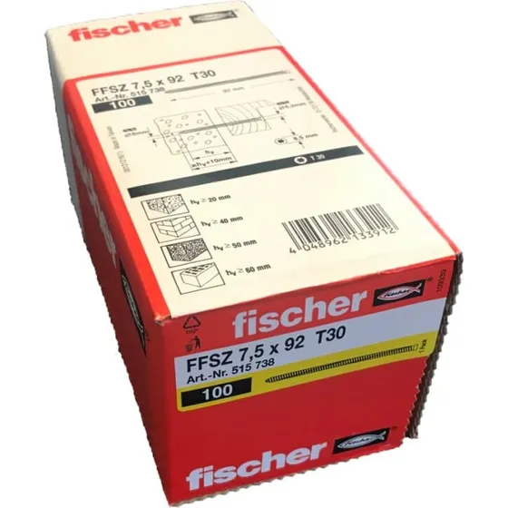 Fischer FFSZ karmskrue 7,5x52 mm u/hoved 100 stk