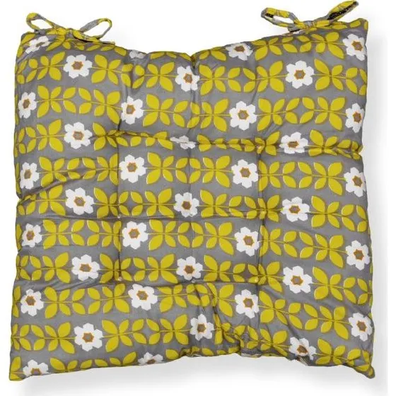 Stolehynde 35x35x6 cm - Grå med gule og hvide blomster