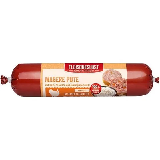 Fleischelust Kalkunpølse med gulerod og grønlæbet musling, 800g