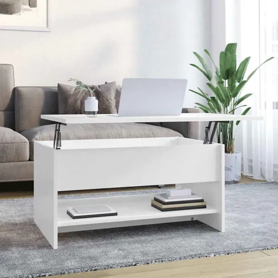 vidaXL sofabord 80x50x40 cm hvid højglans med løftelåg