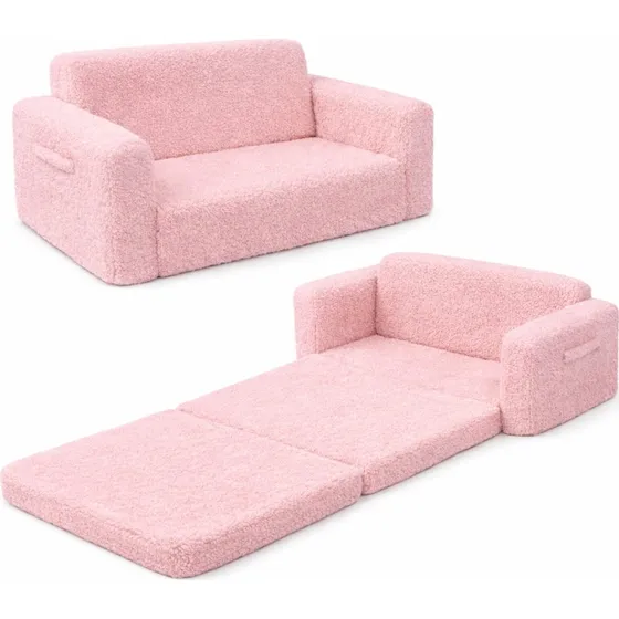 Nordstrand Home Foldesofa til børn, Rosa plys, 40x76x38 cm