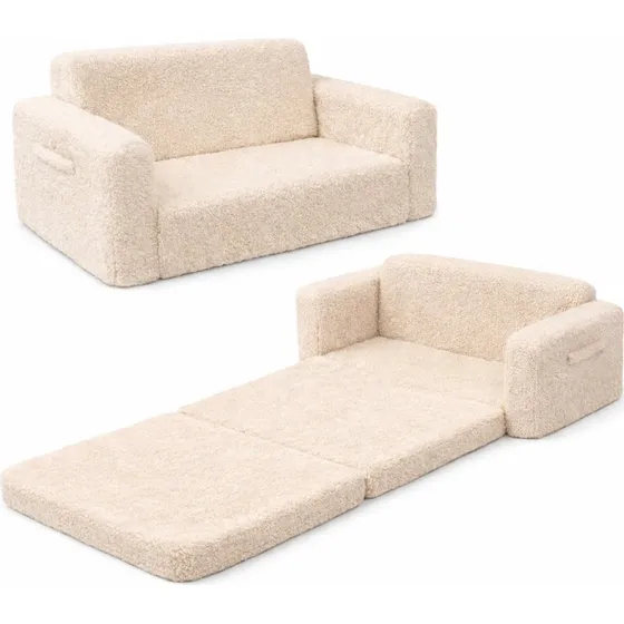 Nordstrand Home Foldesofa til børn, beige plys, 40x76x38 cm