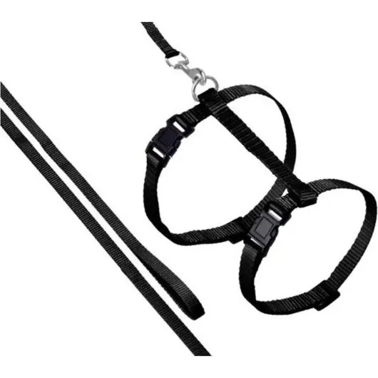 Flamingo Ziggi Cat Harness med Snor – Sort, 20-35 cm