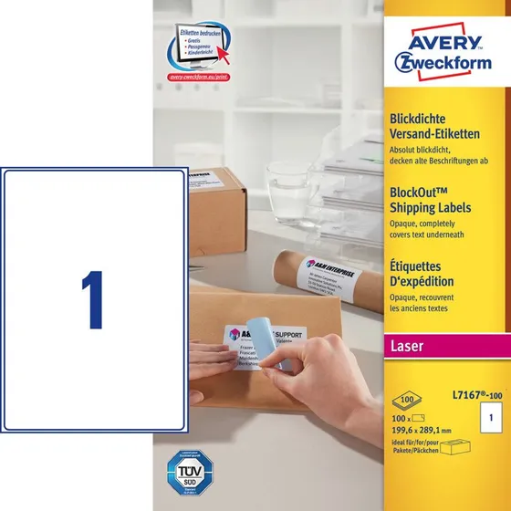 Avery L7167 Hvid Pakkeetiket 199,6x289,1 mm, 100 stk