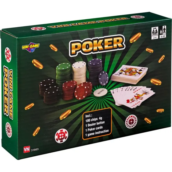 Vini Pokerchips & Kort Sæt – 100 Chips + Dealer