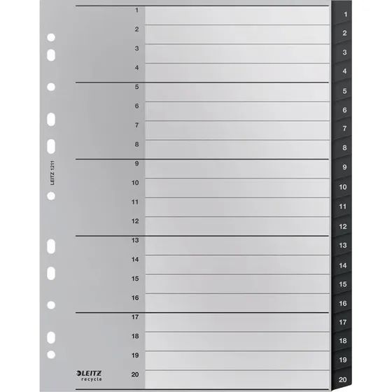 Leitz Talregister A4 1-20 PP Recycle, ekstra bredt