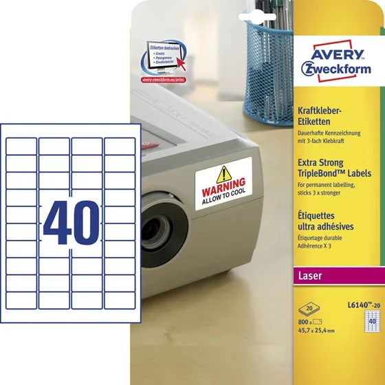 Avery L6140 Hvid Polyesteretiket 45,7x25,4 mm, 480 stk