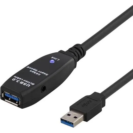 Deltaco PRIME USB 3.0 aktiv forlængerkabel 7m, sort