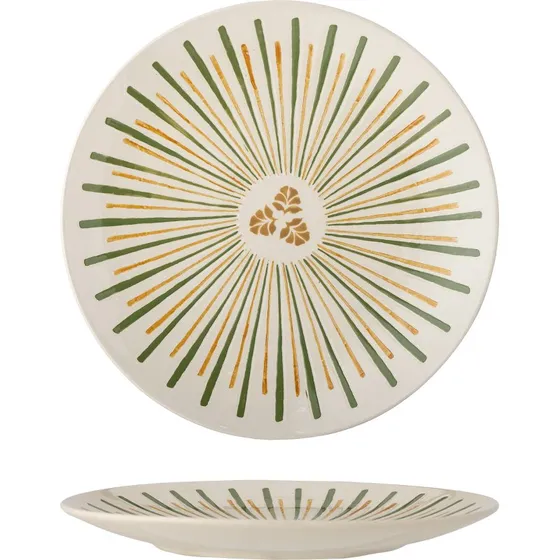 Bloomingville Heikki Serveringsfad Ø35 cm Grøn/Guld Stentøj Håndmalet