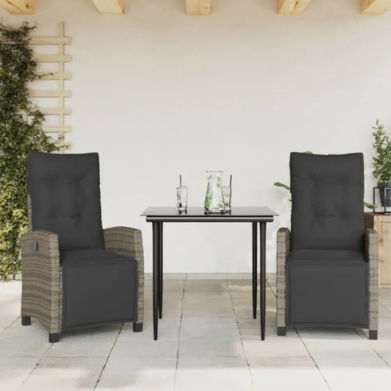 vidaXL 3-deligt spisebordssæt med polyrattan, grå, 80 cm
