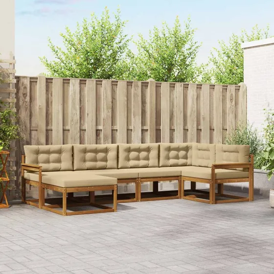 vidaXL Udendørs Sofagruppe 6 Dele Akacietræ Naturlig/Beige