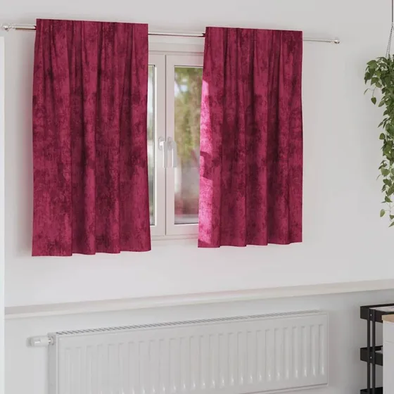vidaXL Velour Gardiner 2 stk Vinrød 140 x 140 cm Fløjl med rod pocket
