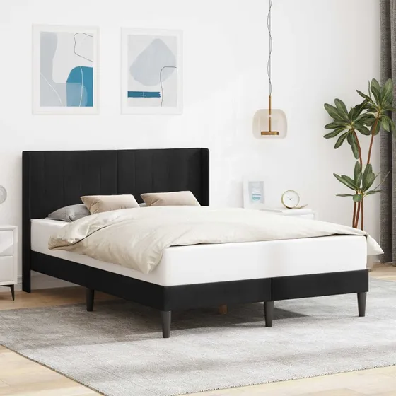 vidaXL Sengestel med Hovedgærde i Sort Fløjl 160 x 200 cm