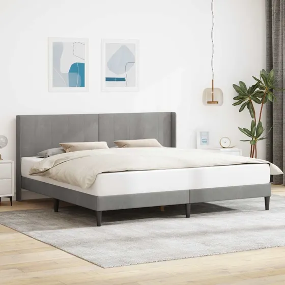 vidaXL Sengestel med hovedgærde i fløjl, lysegrå 200 x 200 cm