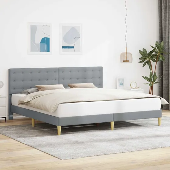 vidaXL Sengestel med Hovedgærde Lysegrå 200x200 cm