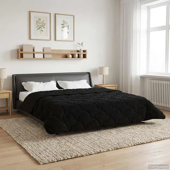 vidaXL Helårs Dyne Sort 200x240 cm Mikrofiber & Teddy Fleece