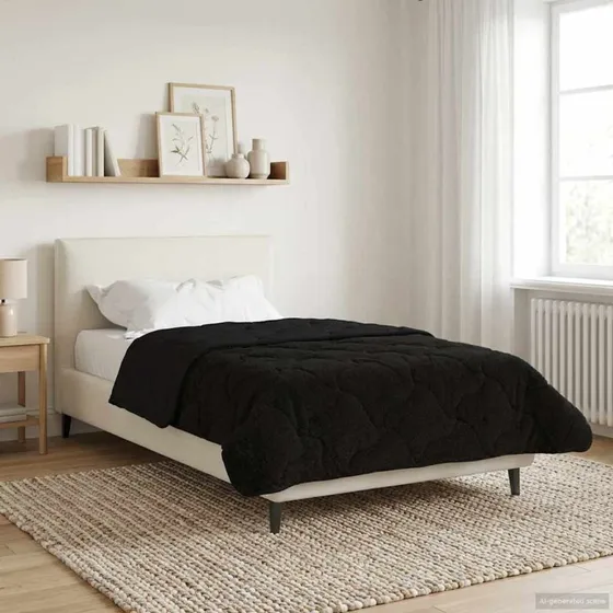 vidaXL Helårs Dyne Sort 155 x 220 cm Mikrofiber & Teddy Fleece