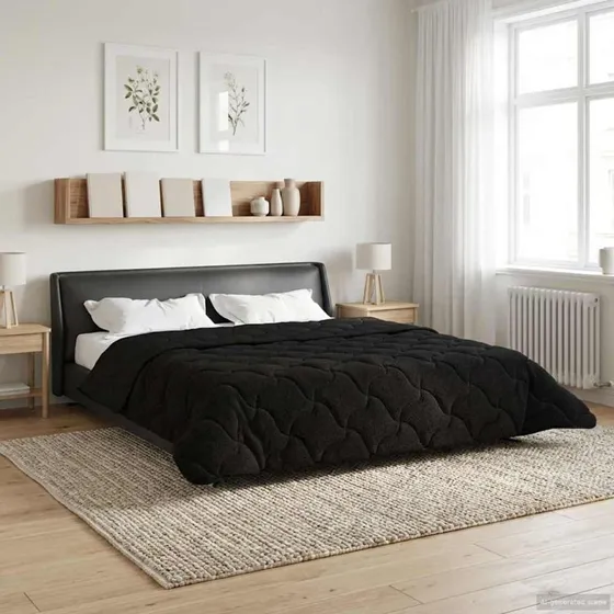 vidaXL Helårs Dyne Sort 220 x 260 cm Mikrofiber & Teddy Fleece