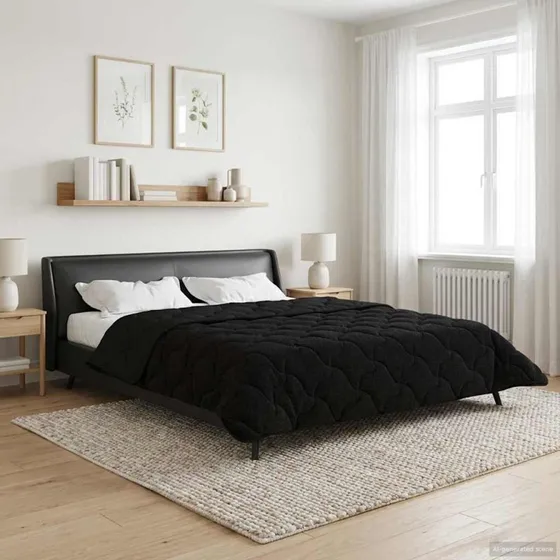 vidaXL Helårs Dyne Sort 240x260 cm Mikrofiber & Teddy Fleece