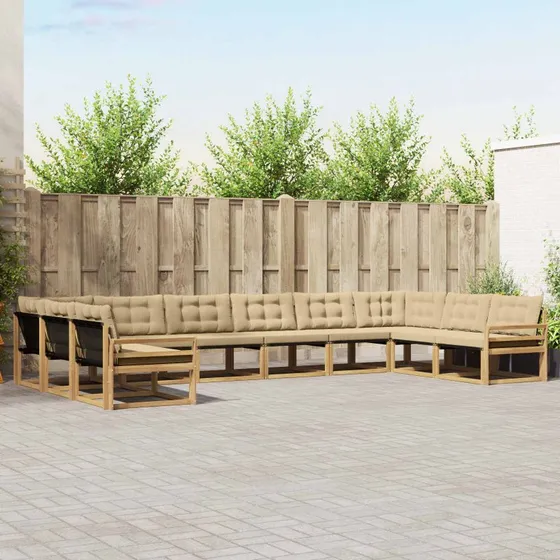 vidaXL Udendørs Sofagruppe 10 pcs Hvid/Beige i Akacietræ