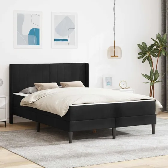 vidaXL Sengeramme med madras og hovedgærde, sort fløjl 140 x 190 cm