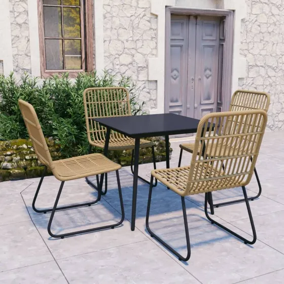 vidaXL Udendørs Spisebordssæt 5 Dele Polyrattan & Glas, Eg/Sort