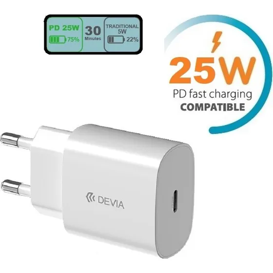 Devia Smart PD 25W USB-C Vægglader Hvid