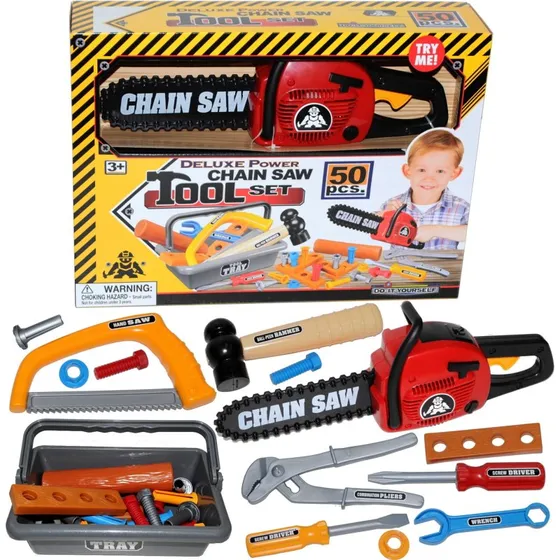GA-Toys Legetøjskædesav med Værktøjskasse – 50 dele, 3+ år