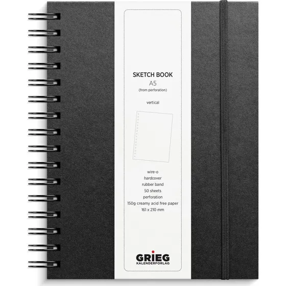 GRIEG Skitseblok A5 150 g, cremefarvet, ulinjeret, spiralbundet
