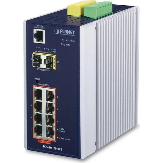 Planet IGS-10020HPT 8-port PoE+ L2+ Switch (sort/hvid)