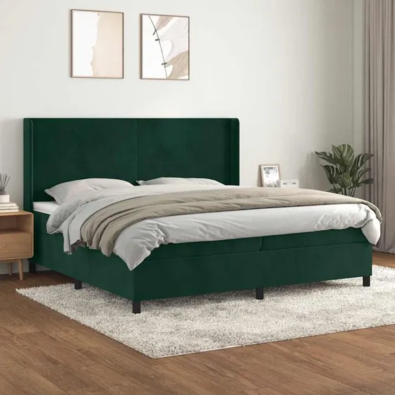 vidaXL Kontinentalseng 200x200 cm mørkegrøn med madras og topmadras