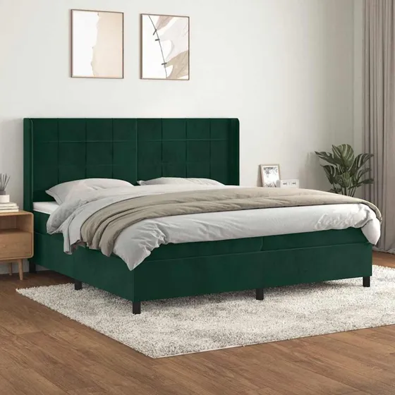 vidaXL Kontinentalseng 200x200 cm mørkegrøn fløjl med justerbar sengegavl