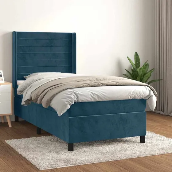 vidaXL Kontinentalseng 90x190 cm mørkeblå fløjl med pocketfjedre