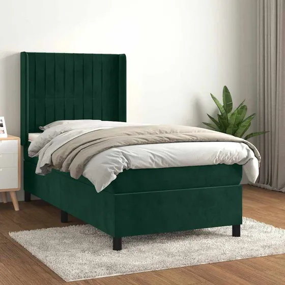 vidaXL Kontinentalseng 90x190 cm mørkegrøn med fløjl og justerbar sengegavl