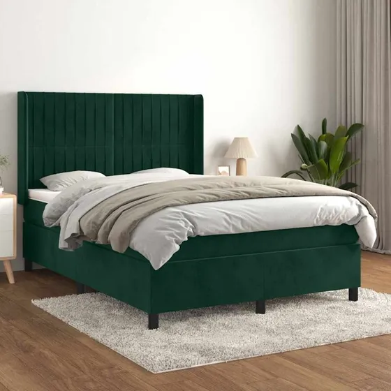 vidaXL Kontinentalseng 140x190 cm mørkegrøn med madras og justerbar gavl