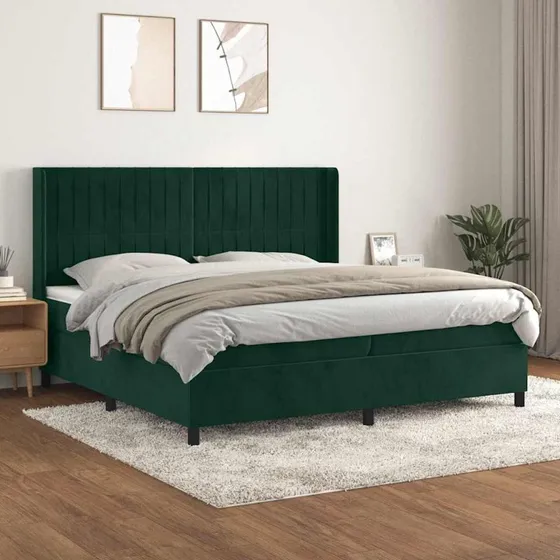 vidaXL Kontinentalseng 200x200 cm mørkegrøn fløjl med justerbar sengegavl