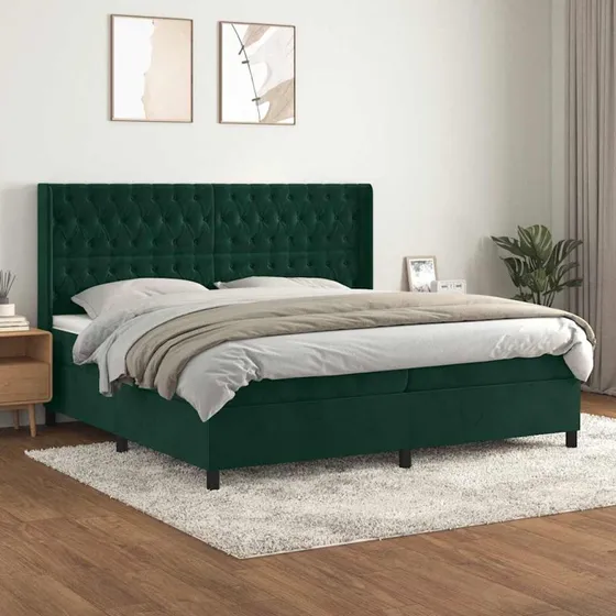 vidaXL Kontinentalseng 200x200 cm mørkegrøn fløjl med justerbar sengegavl