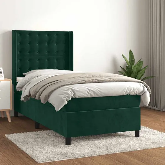 vidaXL Kontinentalseng 80x200 cm med madras, mørkegrøn fløjl