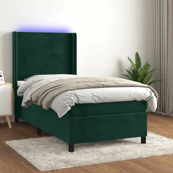 vidaXL Kontinentalseng 90x190 cm med LED-lys i mørkegrøn fløjl