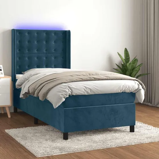 vidaXL Kontinentalseng 100x200 cm med LED-lys, mørkeblå fløjl