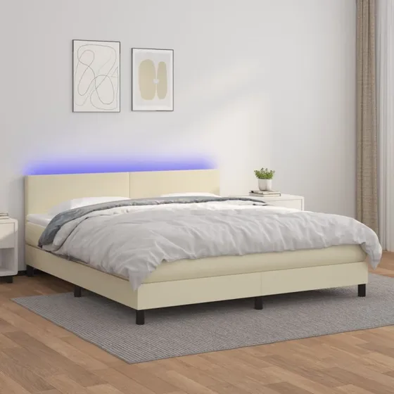 vidaXL Kontinentalseng 160x200 cm med LED-lys i cremefarvet kunstlæder